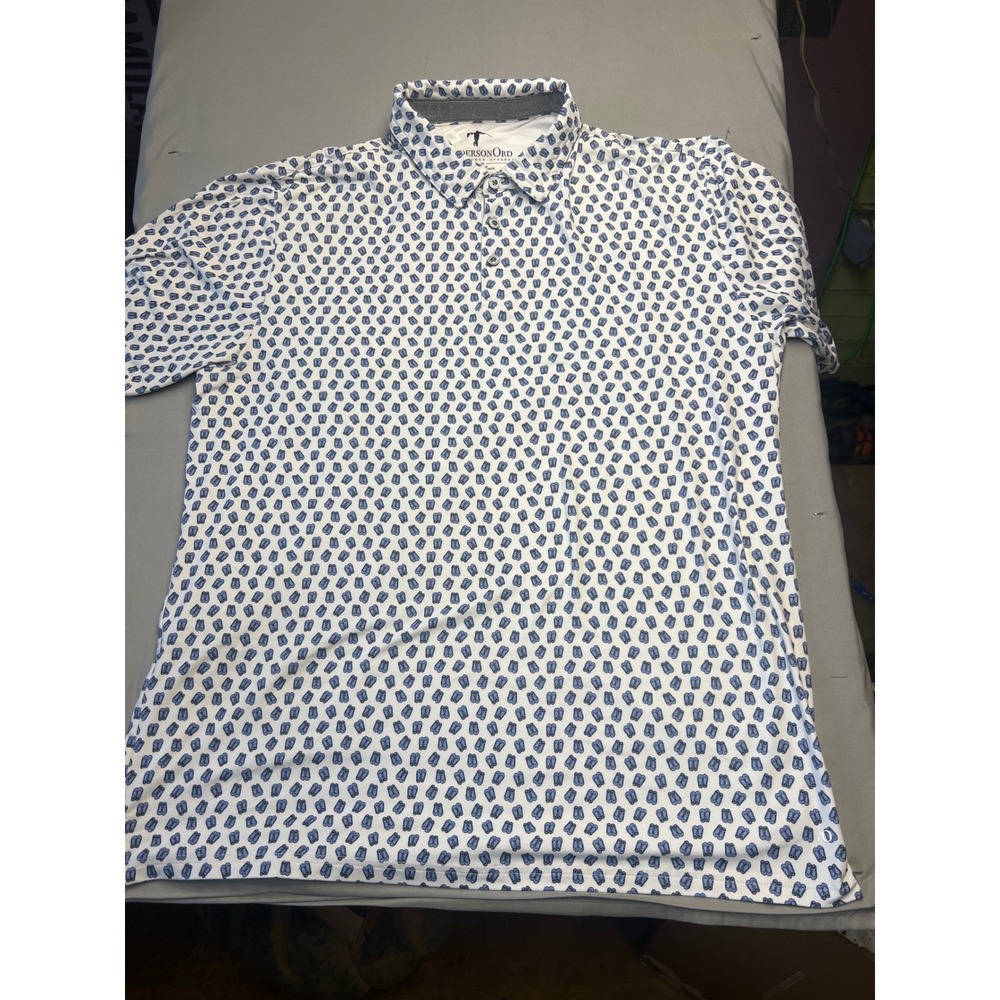 AndersonOrd Performance Golf Polo Shirt Mens XL White Blue Flip Flop Print XL